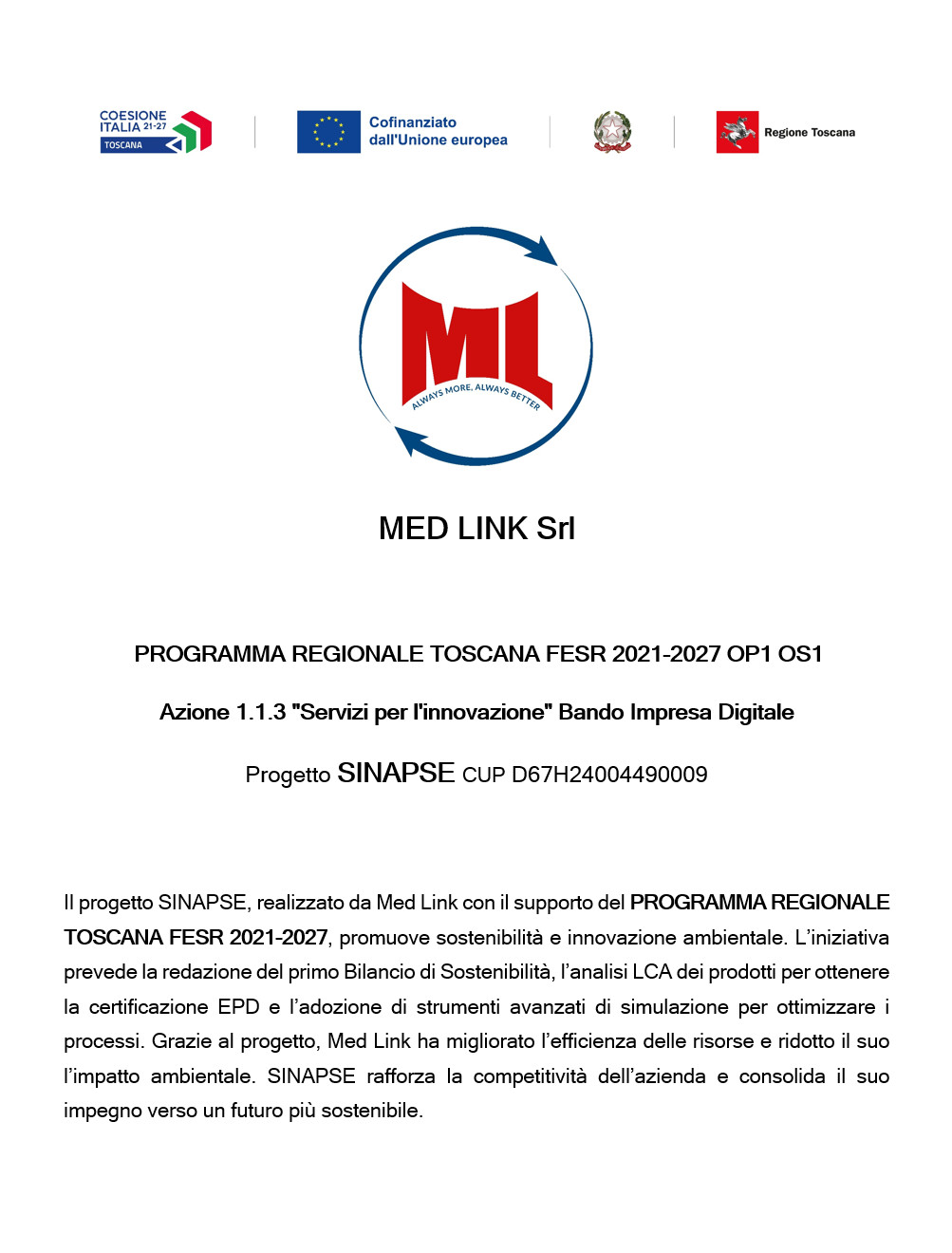 progetto Sinapse MEDLINK - ISO 9001 ì ISO 18001